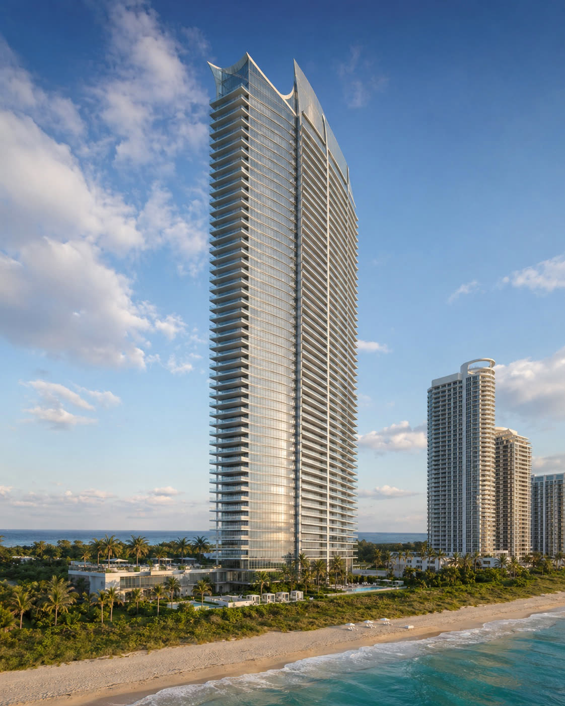 Jade Signature tower exterior by Herzog & de Meuron, Sunny Isles Beach