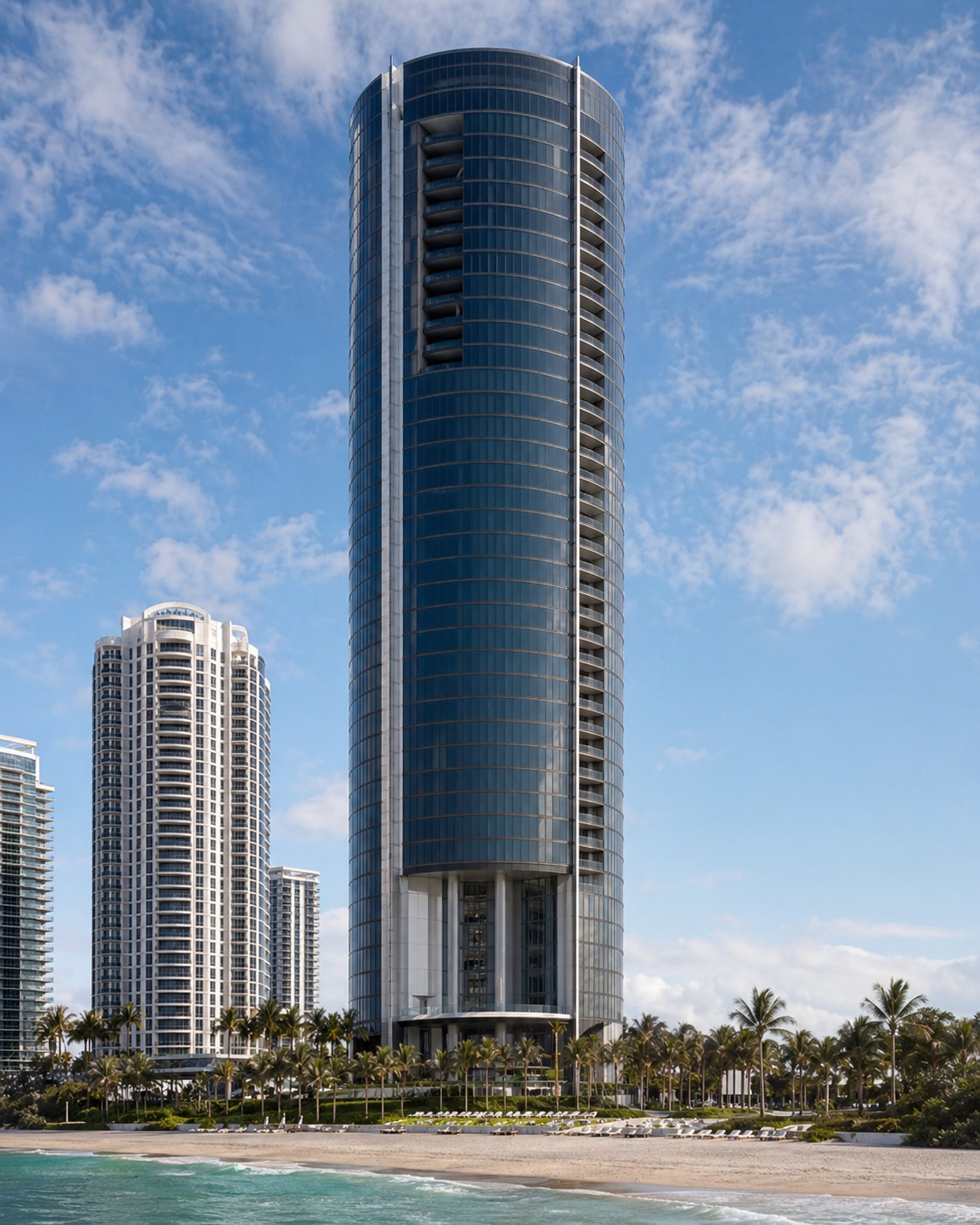 Porsche Design Tower cylindrical glass exterior, Sunny Isles Beach
